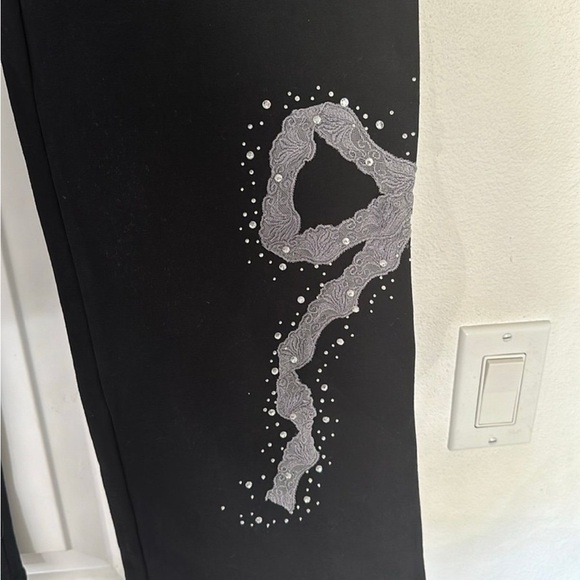 NWT BCBGMaxAzria Cotton Rhinestones Bows Hoodie Track Suit 2-Piece Blk/Silver XL - Picture 3 of 8